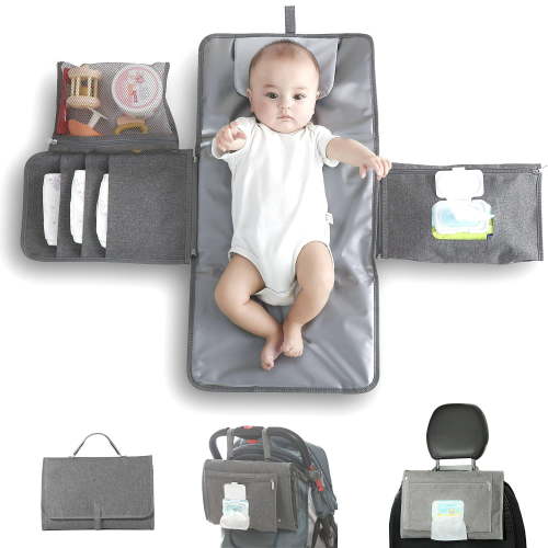 JanYoo Portable Baby Changing Pad with Wipes Pocket, Diaper Bag Accessory, Waterproof, Travel Friendly & Shower Gifts