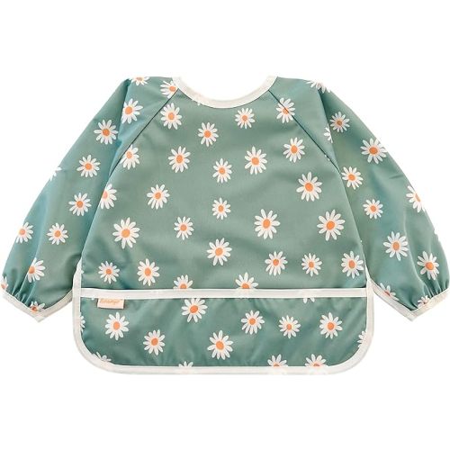 Baby Bib, Long Sleeve Bib for Toddler, Waterproof Bibs for Baby, Baby-Led Weaning Smock, Machine Washable Feeding Bib - Daisy