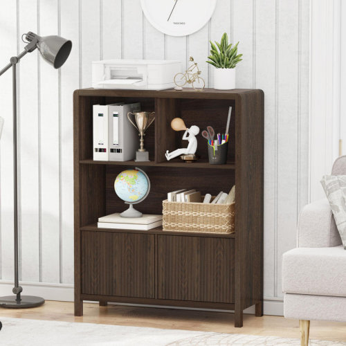 Latitude Run® Guinna 31.5'' Modern Farmhouse 5-Cube Bookshelf With Wave-Pattern Doors And Rounded Corners, Bookcase Organizer For Living Room, Bedroom, Or Home Office | Wayfair