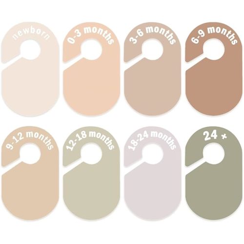 Baby Closet Divider, Baby Wardrobe Organizer, Double-Sided Design, Nursery Decor Clothes Hanger Dividers for Sorting 8 Sizes from Newborn to 12+ Months (Earth stone)