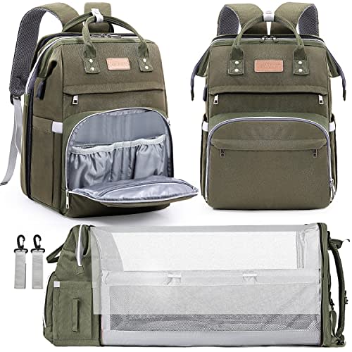 LexiRoman Diaper Bag Backpack, Large Capacity Multifunction Baby Bag with Changing Pad for Boy Girl, Travel for Moms Dads, Baby Registry Search Shower Gifts Waterproof and Stylish ArmyGreen