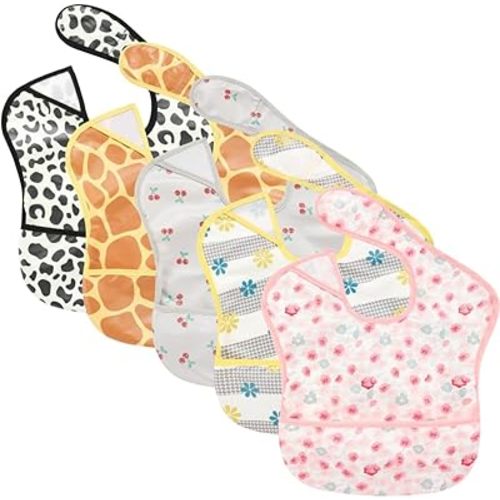 TSD Baby Bibs Waterproof Feeding Bibs 5pack Adjustable Mealtime Poctet Bib for Newborn Toddler Infant Easy Clean Durable Baby Essentials Shower Gift