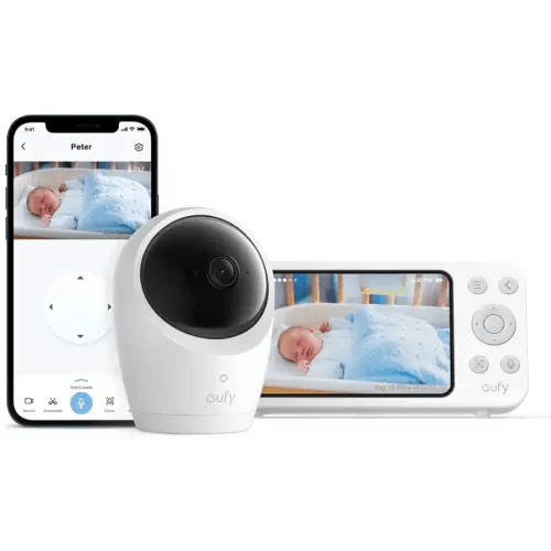 eufy Baby Monitor E20 with 2K HD Camera, 5'' 720p Display, Hybrid Wi-Fi and No Wi-Fi Connection, App and Monitor Control, Pan-Tilt, 4× Zoom, Portable Camera with Built-in Battery, ANR, Smart Alerts