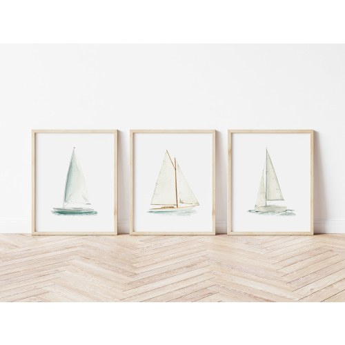 Sailboat Nautical Art Print, Set of 3 (11 x 14)