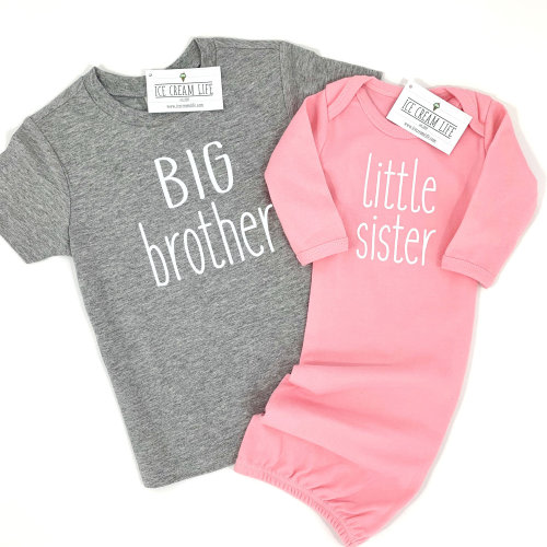 Big Brother Little Sister Shirts Gown Matching Siblings Boy Girl Shirts Sibling Announcement Coming Home Outfit Little Sister Baby Girl Gift