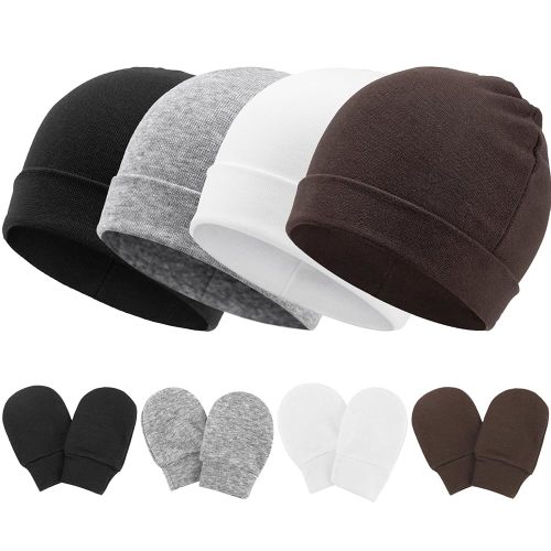 Newborn Baby Hats and Mittens Set Infant Beanie Cap Toddler Gloves Newborn Hospital Hats for Baby Boy Girl Kid 0-6 Months