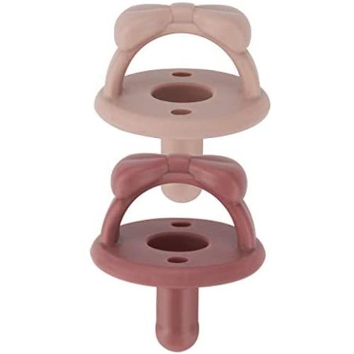 Itzy Ritzy Sweetie Soother Pacifier Set of 2 - Silicone Newborn Pacifiers with Collapsible Handle & Two Air Holes for Added Safety; Set of 2 in Clay & Rosewood, Ages Newborn & Up