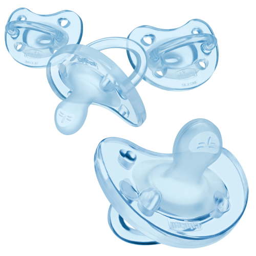 Chicco PhysioForma Orthodontic One-Piece Silicone Pacifier, 4-Pack, 0-6m - Blue, New