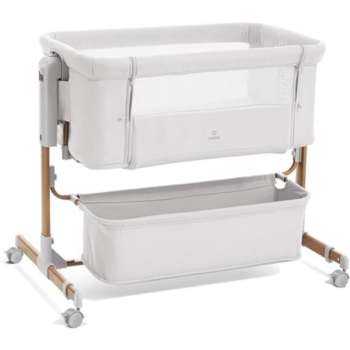 3 in 1 Baby Bassinet, Rocking Bassinet, Bedside Bassinet, 6-Height Adjustable, Bassinet Bedside Sleeper, Bedside Bassient for Baby with Comfy Mattress, Breathable Mesh, Large Storage Basket