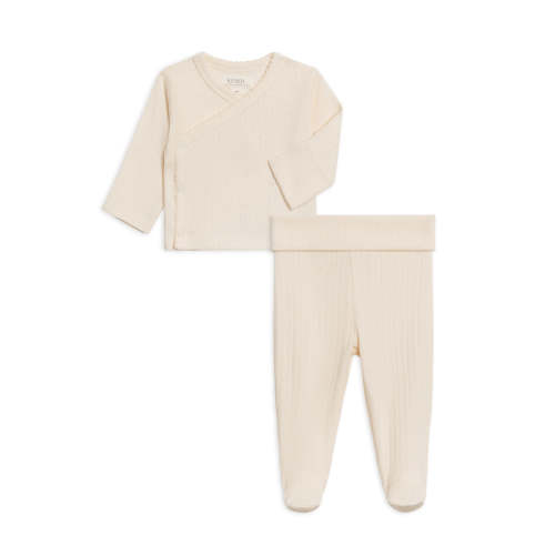 2-Piece Lacey Brushed Back Pointelle Kimono Top and Pant Set