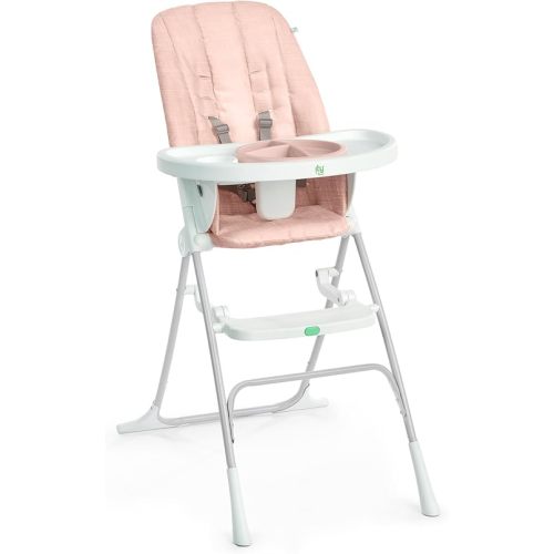 Ingenuity Sun Valley Compact Folding Baby High Chair, Food-Grade Safe Plate, Safety Harness, for Ages 6 Months and Up, Unisex - Pink