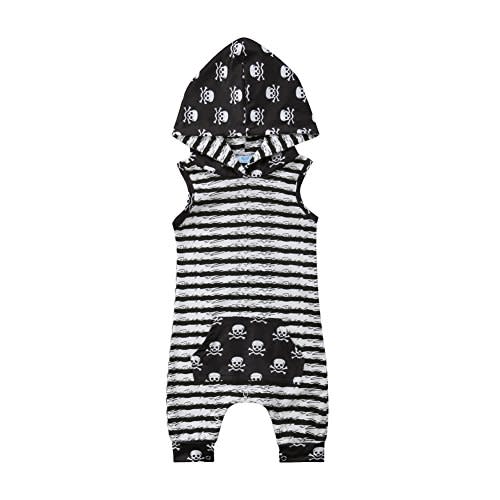Xiaodriceee Newborn Baby Hooded Romper Boy Girl Sleeveless Striped Skull Jumpsuit Bodysuit Cute Summer Fall Outfit Clothes