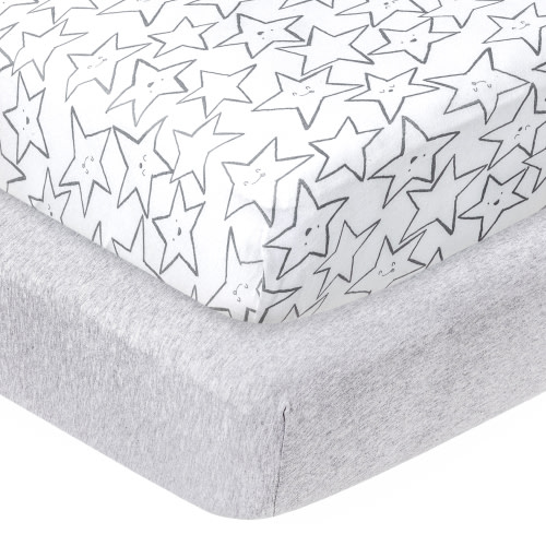 Little Star Gray Cotton Fitted Sheets, Crib Bed, (2 Count)