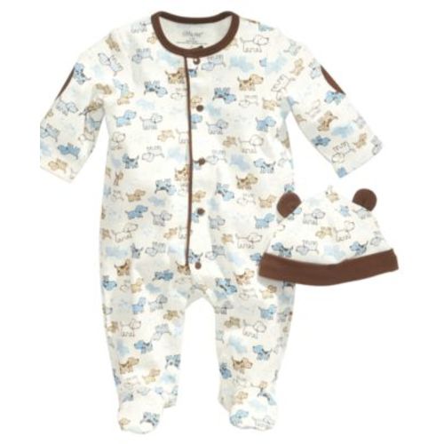 Baby Boys Cute Puppies Hat and Footed Coveralls Set