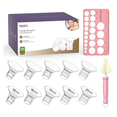 Nuliie 10PCS Flange Sizing Kit 13/15/17/19/21mm for 24mm Flange/Shield of Most Pumps, Silicone Flanges Insert for Momcozy/Spectra Electric Breast Pumps, Pumping Essential Kit for Moms