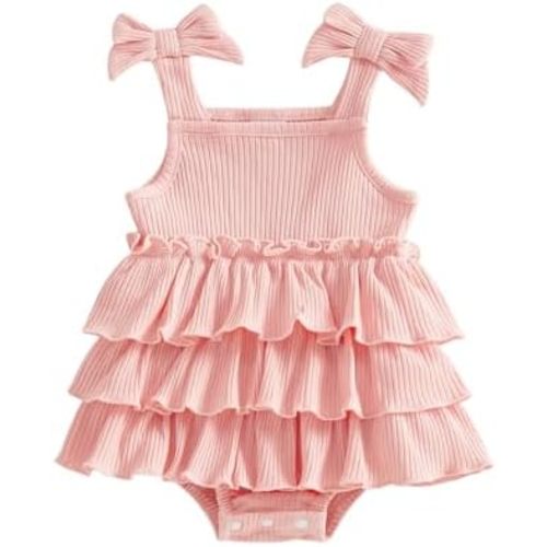 Kuriozud Newborn Baby Girl Summer Clothes Ruffle Bow Dress Romper Jumpsuit One Piece Outfit Cute Infant Girl Clothing