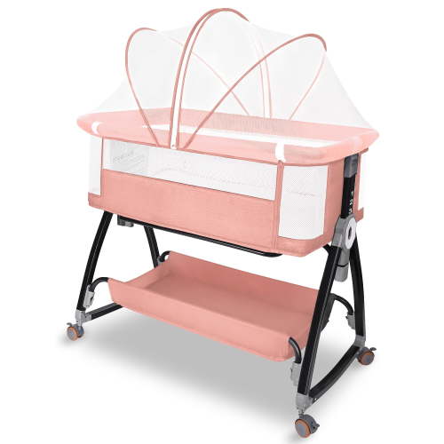 Baby Bassinet, HDJ Baby Bedside Sleeper Bassinet with 360° Wheel, Portable Infant Bed Side Crib for 0-6 Months, Pink