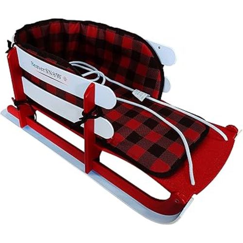 Snow Sled for Toddlers, with Cushion Pad and Seat Belt Red
