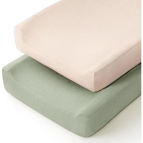 lulumoon Muslin Changing Pad Cover: 2-Pack Soft Breathable Cotton Neutral for Baby Girls Boys - Nursery & Baby Shower