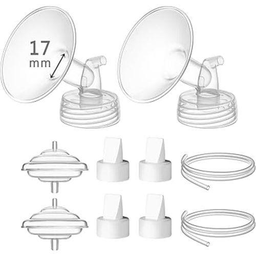17 mm Flange Set Compatible with Spectra/Motif Luna Wide-Mouth Bottles, Breast Pump Parts Includes Breast Shield Tubing Valve Backflow Protector, Not Original Spectra Accessories