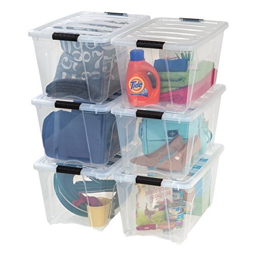 IRIS USA 54 QT Plastic Storage Box with Lid and Latches - 6 Pack - BPA-Free, See-Through Organizing Solution, Durable Nestable Stackable Containers, Secure Pull Handle - Clear