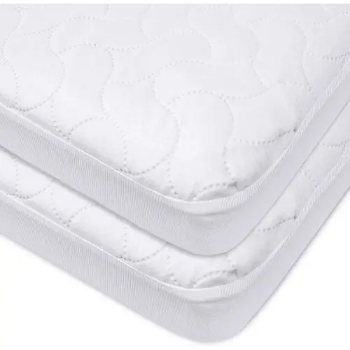 American Baby Company 2 Pack Waterproof Fitted Crib and Toddler Mattress Protector, Quilted and Noiseless Crib & Toddler Mattress Pad Cover, White, 52"x28"x9"