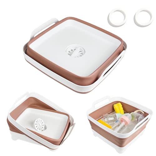 GIMWA Collapsible Wash Basin for Baby Bottles - 2.4 Gallons Portable Wash Bin for RV Camping Sink, Space-Saving Dish Tub (Mocha)