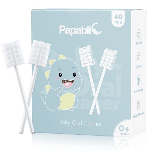 Papablic 40-Pack Baby Tongue Cleaner, Baby Oral Cleaner, Disposable Baby Mouth Cleaner Newborn, Upgrade Gum Cleaner with Paper Handle for Babies and Infants Ages 0-2 Years