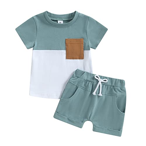 Karwuiio Toddler Baby Boy Summer Outfit Short Sleeve T-Shirt Tops Elastic Waist Shorts Set Baby Boys Clothes