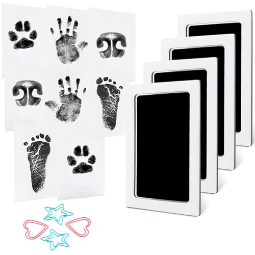 4-Pack Baby Inkless Hand and Footprint Kit Paw Nose Print Kit for Dogs Cats Pets Clean Touch Ink Pad for Baby Pets Newborn Keepsake Mess-Free Ink Pad
