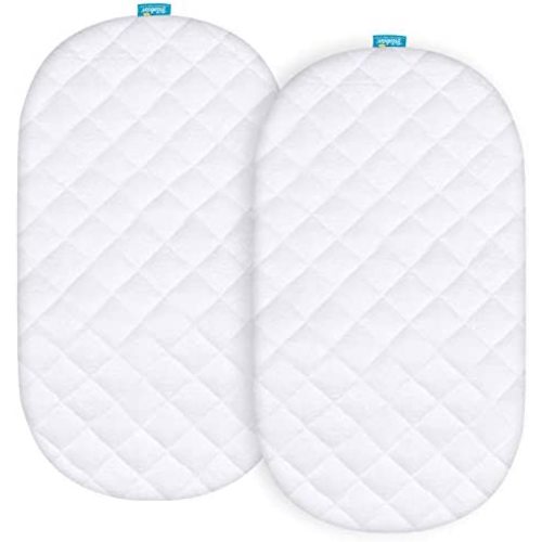 Bassinet Mattress Pad Cover Compatible with Delta Children Deluxe Sweet Beginnings Bedside Bassinet, Waterproof Mattress Protector, 2 Pack, Bamboo Surface