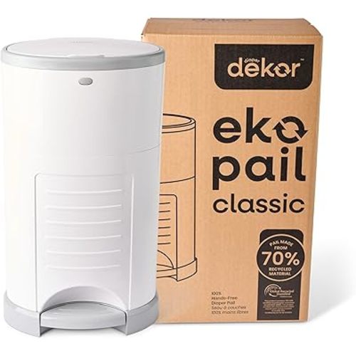 Diaper Dekor EKO Classic Diaper Pail, White | ONLY Eco-Friendly Diaper Pail Made with 70% Recycled Materials | Hands-Free: Step–Drop–Done | Cost-Effective Refill System