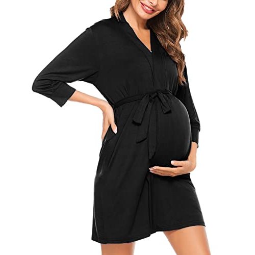 SWOMOG Women's Maternity Nursing Robe Pregnancy Breastfeeding Bathrobes 3 in 1 Labor Delivery Nightgowns