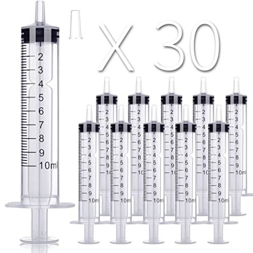 30 Pack 10ml/cc Plastic Syringe Small Syringe with Tip Cap & Individually Wrapped, for Oral,Scientific Labs, Measuring, Watering,refilling, Pets, Medical Student, Oil or Glue Applicator - 10 ml