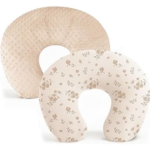 Konssy 2 Pack Nursing Pillow Covers, Soft and Comfortable Nursing Cover for Breastfeeding Pillows, Pillow Slipcover for Baby Girls Boys Newborn(Brown, Blossom)
