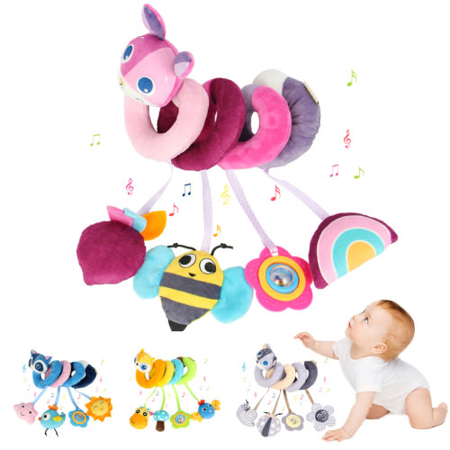 vocheer Baby Spiral Activity Toy for Car Seat, Plush Stroller Crib Hanging Toys for 0-3 Y, Rabbit