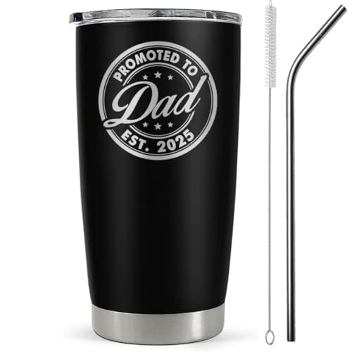 Promoted To Dad 2025 Tumbler 20Oz, Dad Est 2025 Mug, New Dad Gifts, Dad Established 2025 Coffee Cup, First Time Daddy Gifts Ideas For Father's Day And Christmas, Fathers To Be Gifts, Dad Travel Mugs