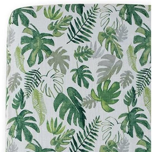 Little Unicorn Tropical Leaf Fitted Crib Sheet | 100% Cotton Muslin | Super Soft | Sized for Standard Baby Crib & Toddler Mattress | Machine Washable | 52” x 28” x 9”