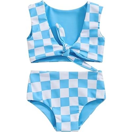 Baby Girl Black&White Plaid Swimsuit Cut-Out Bathing Suit Bikini Beachwear Two Piece Swimwear Summer