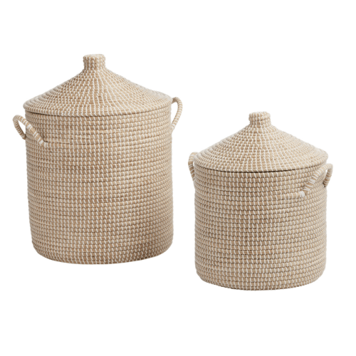 Adira White and Natural Seagrass Basket With Lid - World Market