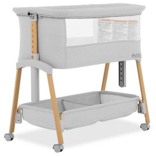 Evolur Lullaby Portable Bassinet With Wheels - Light Gray