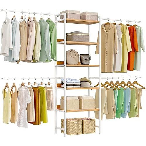 DWVO Clothing Rack with Sheves, Adjustable Closet System with 4 Hanging Area, Versatile Storage Solution for Home & Closet
