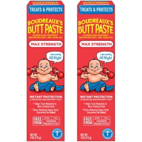 Boudreaux's Butt Paste Diaper Rash Ointment - Maximum Strength - Contains 40% Zinc Oxide - Paraben and Preservative-Free - 4oz (2 Pack)