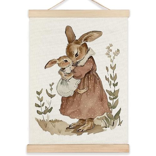RYYCDOI Bunny Wall Art, Vintage Bunny Rabbit Mom and Baby Wall Art Poster, Nursery Wall Decor, Rabbit Pictures Wall Decor for Toddler Baby Girls Kids Room Nursery Playroom, 12x16 Inches