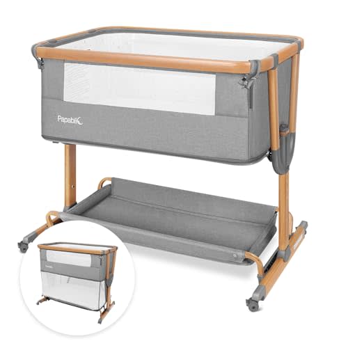 Papablic 4 in 1 Baby Bassinet, Bedside Bassinet for Baby, Adjustable Bedside Sleeper with Soft Mattress & Storage Basket, Easy to Assemble