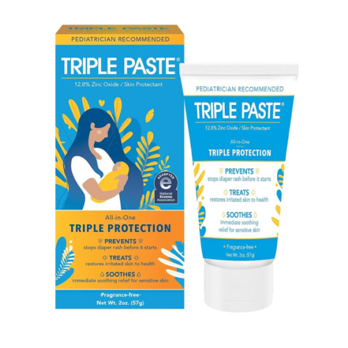 Triple Paste Diaper Rash Cream for Baby - 2 oz Tube - Zinc Oxide Ointment Treats, Soothes and Prevents Diaper Rash - Pediatrician-Recommended Hypoallergenic Formula with Soothing Botanicals