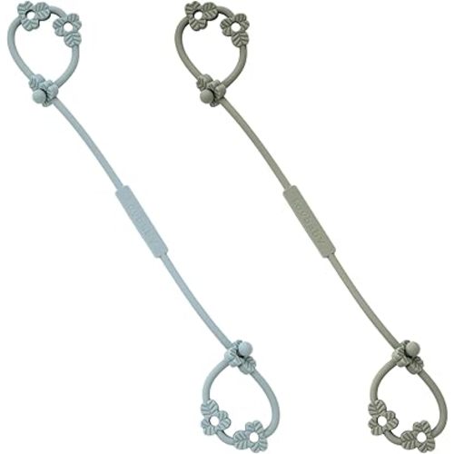 Toy Safety Straps, Silicone Pacifier Clips, Adjustable Stretchable Sippy Cup Straps for Strollers, High Chair, Cribs, Hanging Baskets, Car Seat, Shopping Trolley, 2 Pack (Ether+Sage)