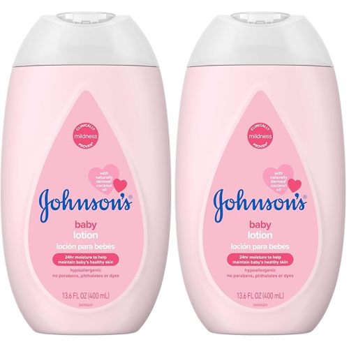 Johnson's Baby Moisturizing Mild Pink Baby Lotion with Coconut Oil for Delicate Baby Skin, Paraben-, Phthalate- & Dye-Free, Hypoallergenic & Dermatologist-Tested, Baby Skin Care, 13.6 Fl. Oz