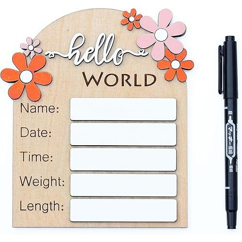 Baby Monthly Milestone Cards - Wooden Monthly Milestone Discs - Newborn Photography Props to Document Your Baby´s Growth - Baby Announcement Sign (Hello World Flower)