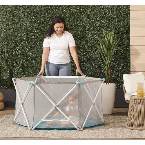 Regalo My Portable Play Yard Indoor and Outdoor, Washable, White/Gray/Teal, 6-Panel